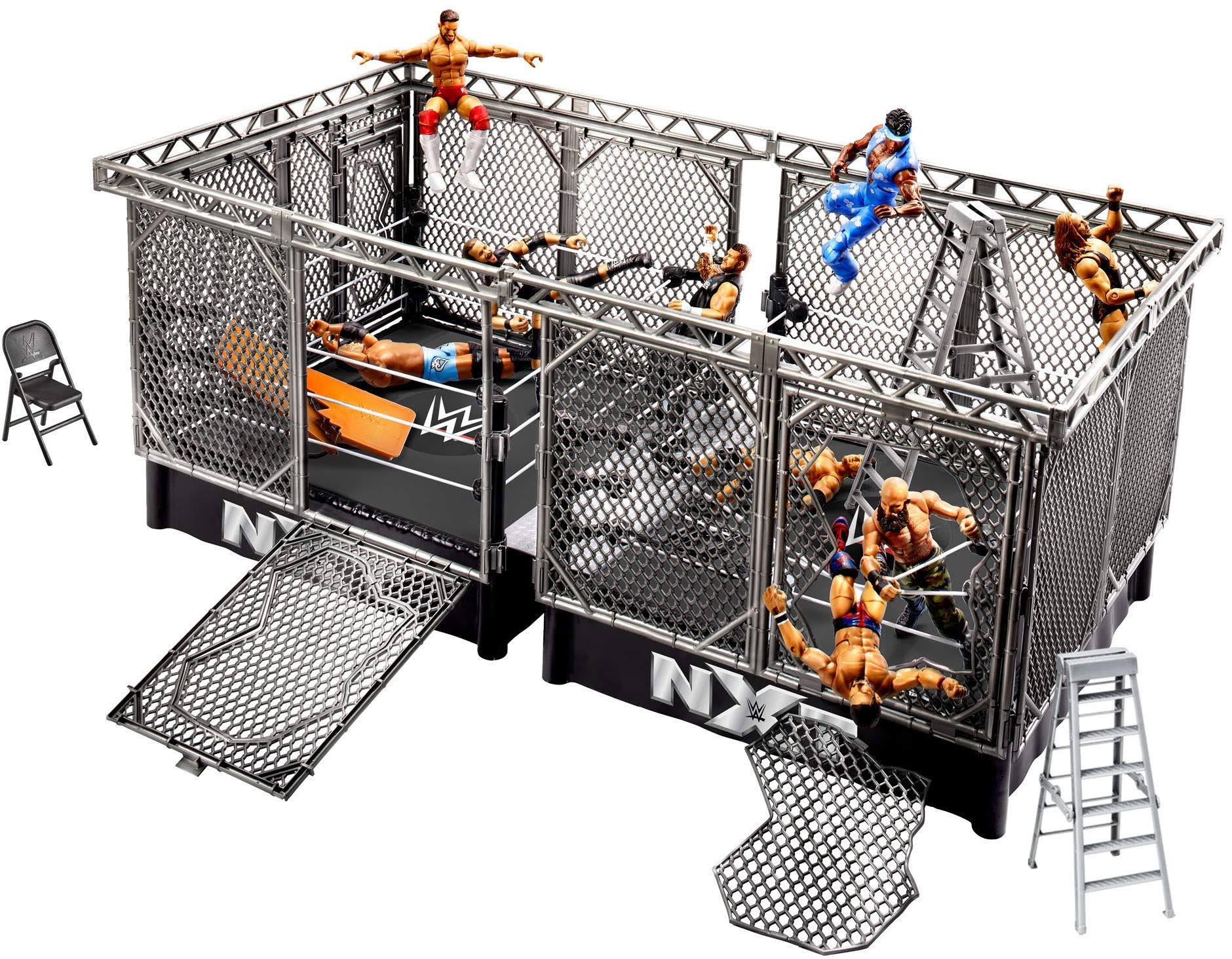 WWE NXT Takeover War Games Playset with 2 NXT Rings, 2 Connecting Cages with Breakaway Pieces, 2 Ladders, Chair, Table u0026 Mor