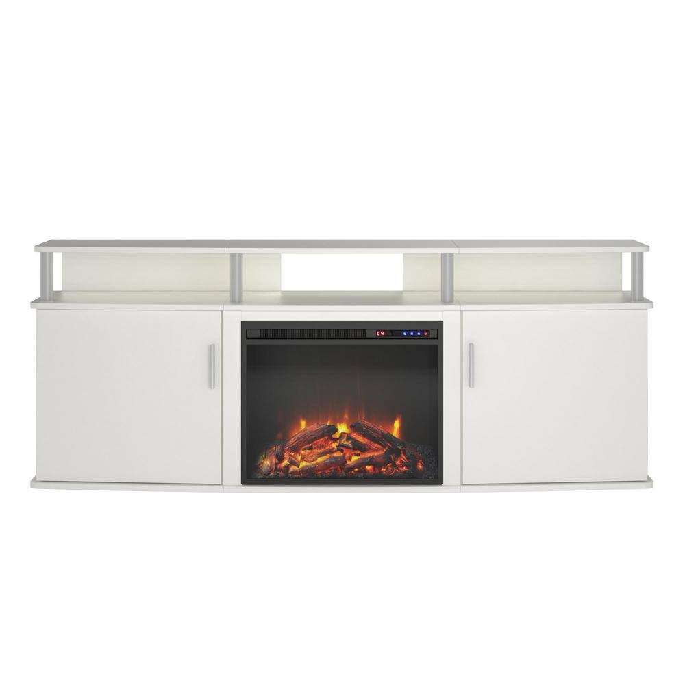 Ameriwood Home Windsor 63.1 in. Freestanding Electric Fireplace TV Stand in White, Fits TVs Up to 70 in.
