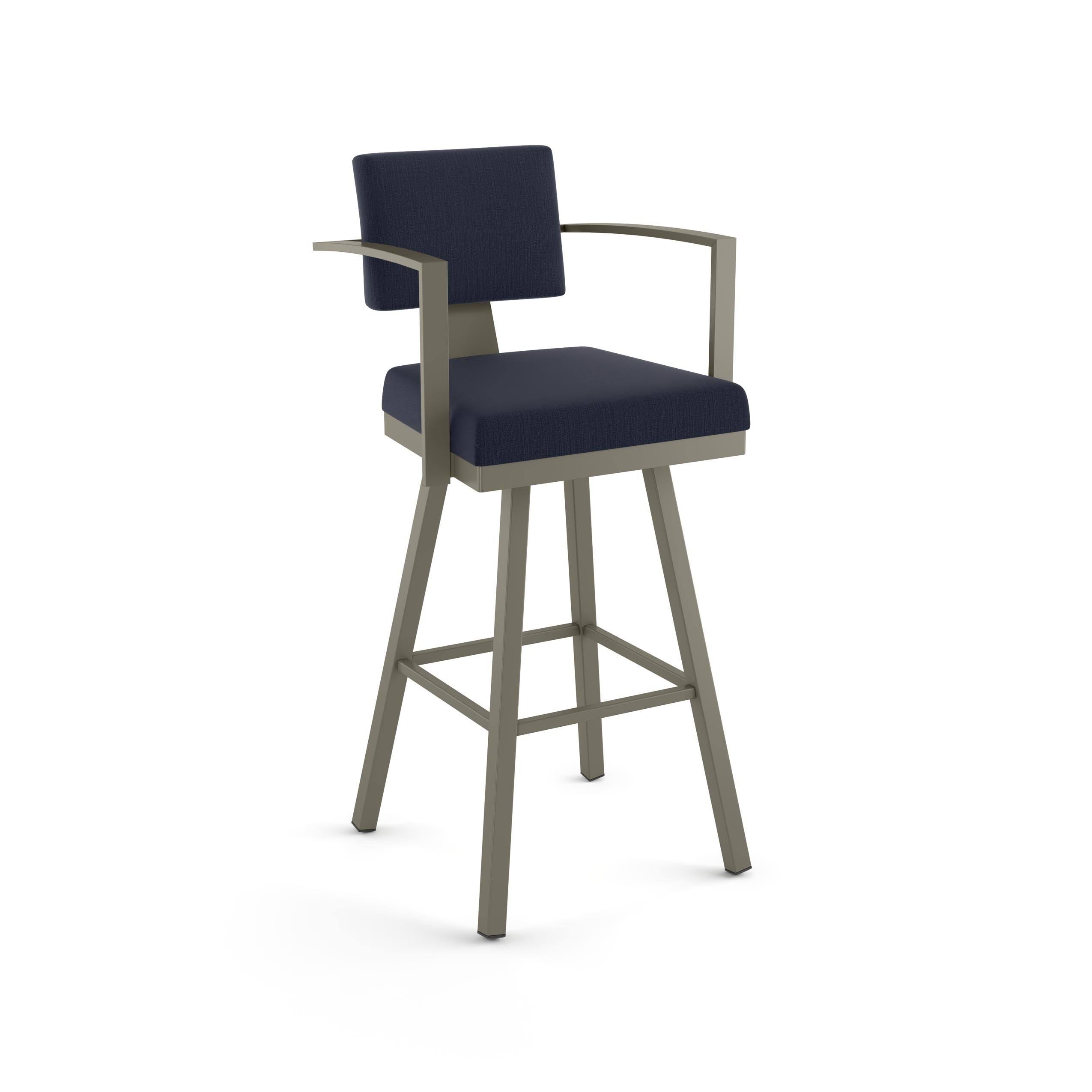 Amisco Akers Swivel Bar Stool with Arms 30 in. Dark Navy Blue