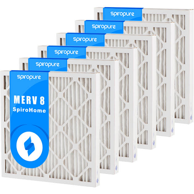 SpiroPure 8X20X2 MERV 8 Pleated Air Filters - Made in USA (6 Pack)