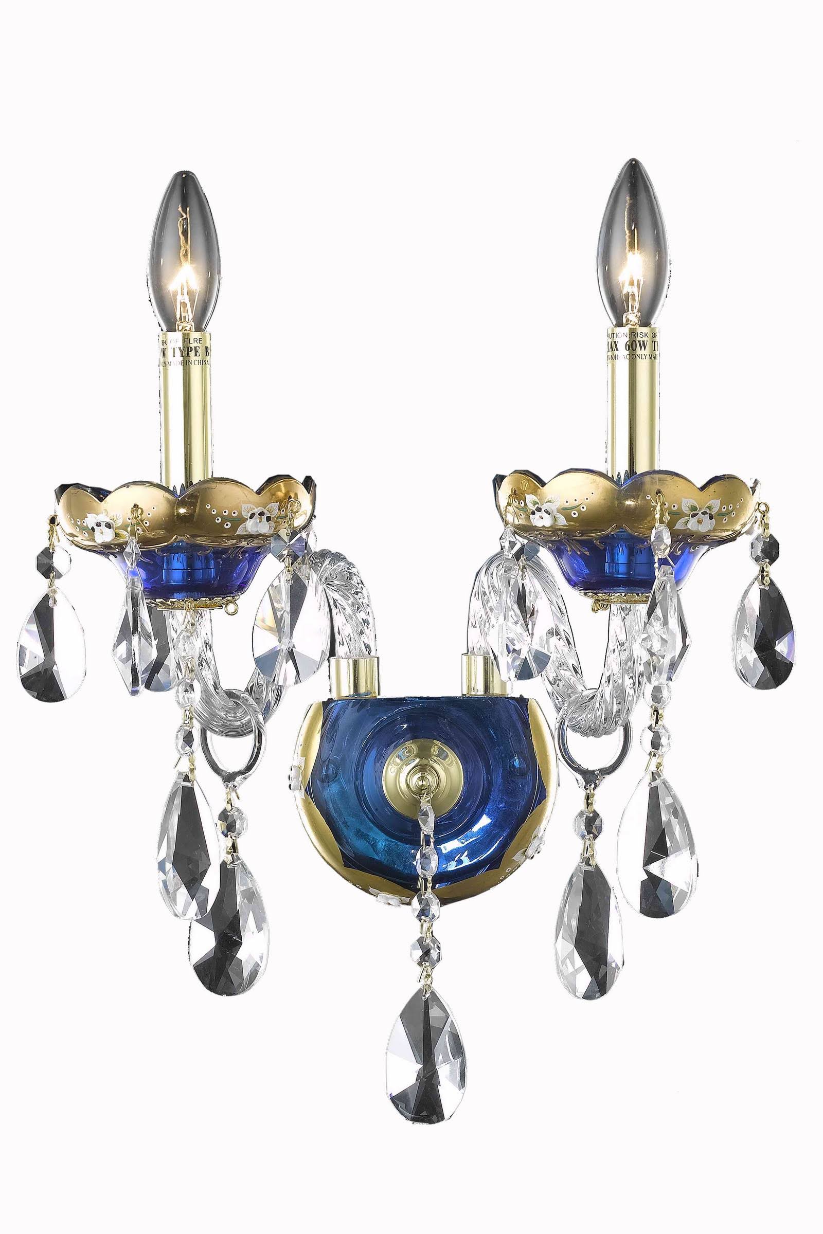 Elegant Lighting Alexandria 2 Light Blue Wall Sconce Clear Spectra Swarovski Crystal (7810W2BE/SA)