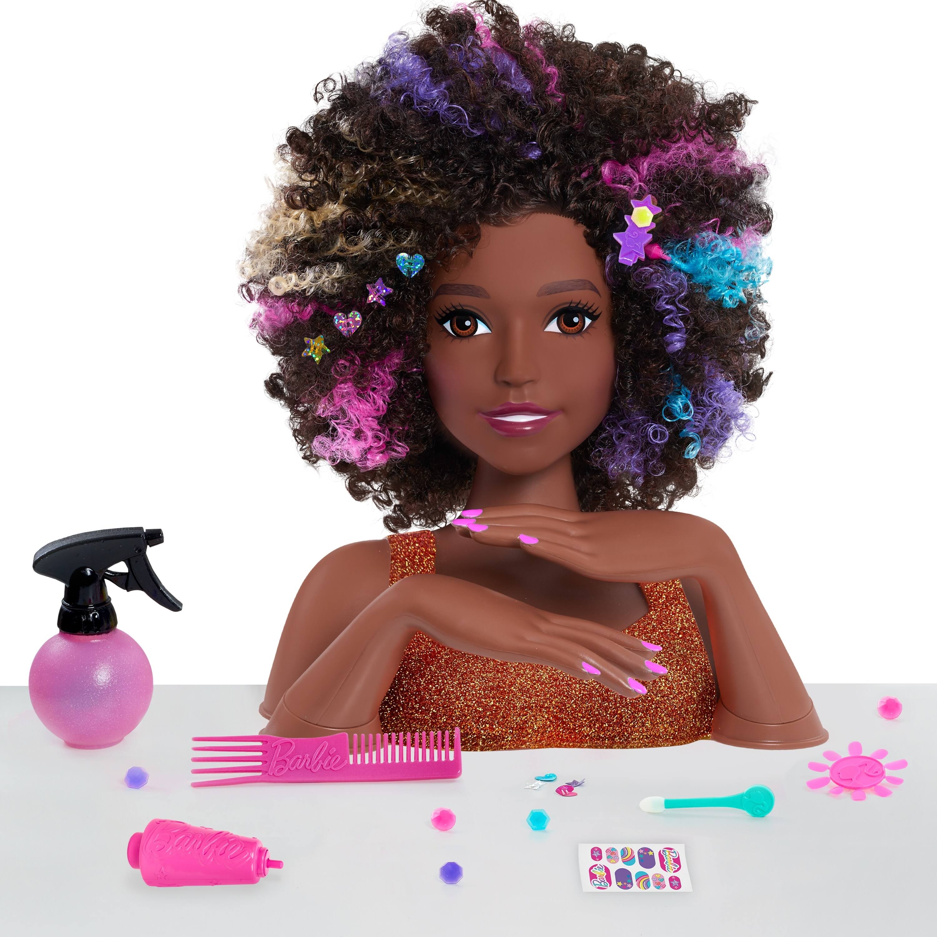Barbie Rainbow Sparkle Deluxe Styling Head Curly Hair, Size: 15.5 inches; 6.88 inches; 12.75 inches, Multicolor