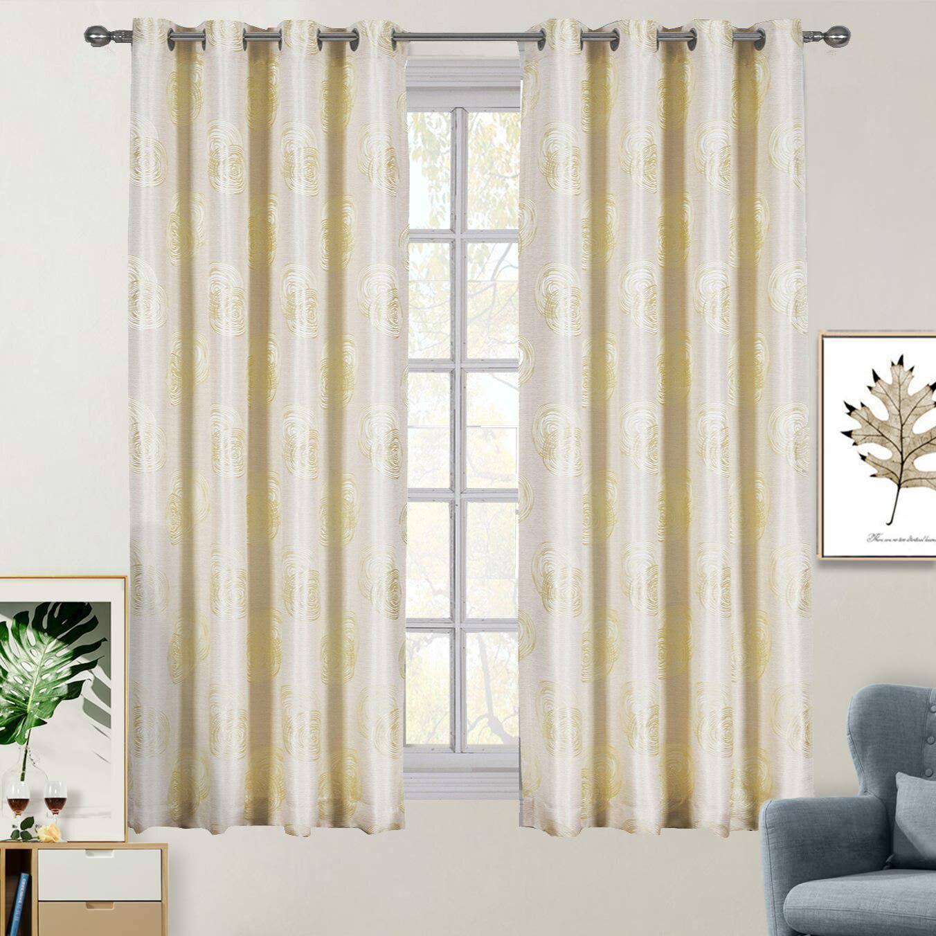 Lafayette Modern Abstract Jacquard Curtain Panels with Grommets ( Set of 2 Panels ): 108x22Wx108x22L, Yellow