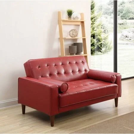 Ivy Bronx Shayne Convertible Loveseat Upholstery: Red Faux Leather