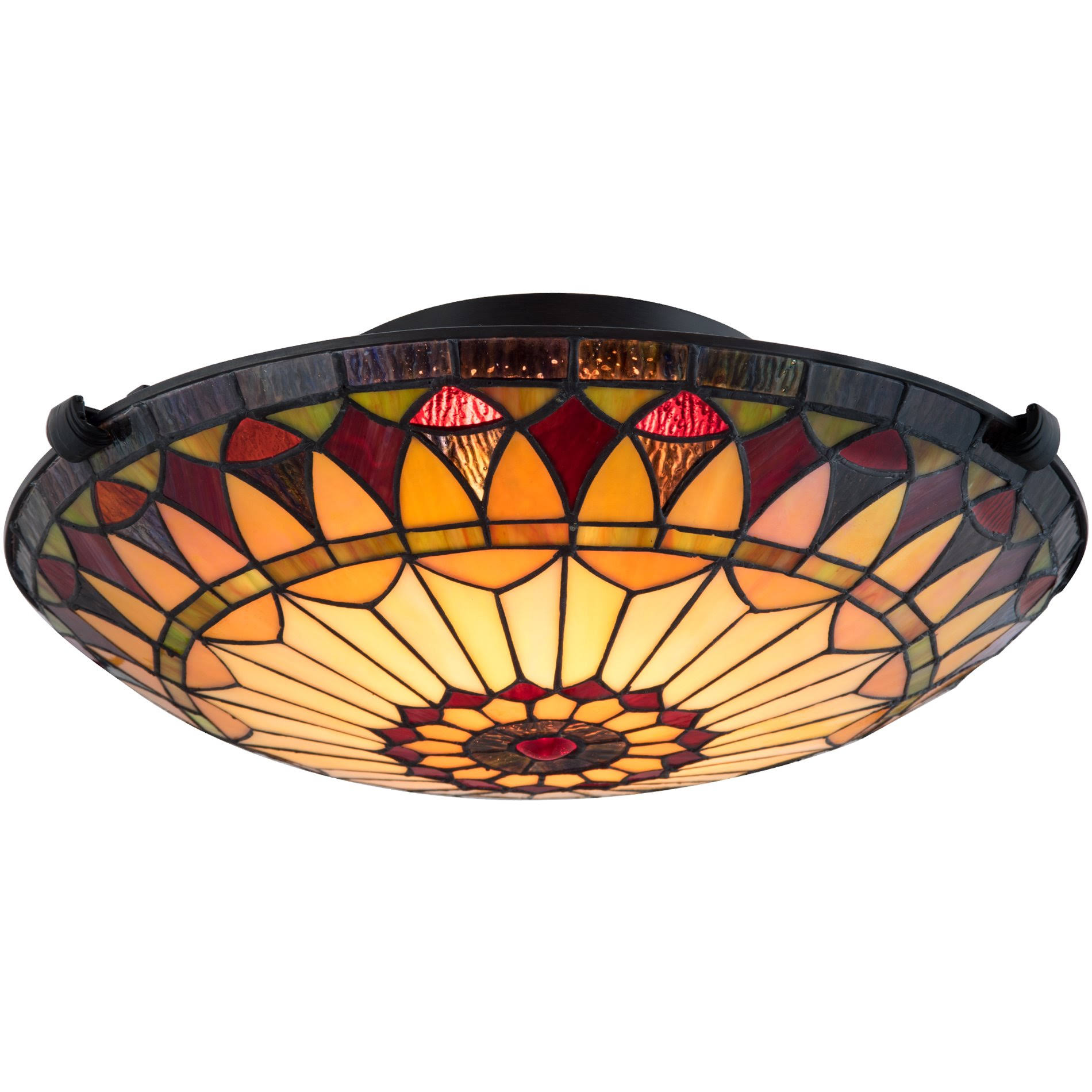 Kira Home Mateo 16x22 2-Light Tiffany Glass Flush Mount Ceiling Light Black Finish