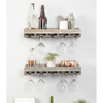 Bernardo Solid Wood Wall Mounted Wine Glass Rack Trent Austin Design Finish: Gray, Size: 6x22 H x 24x22 W x 10x22 D