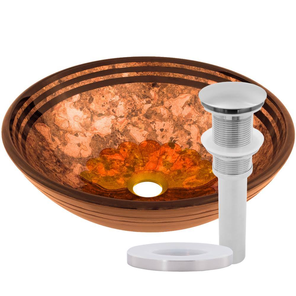 Novatto Tappezzeria Glass Vessel Bathroom Sink Set, Brushed Nickel