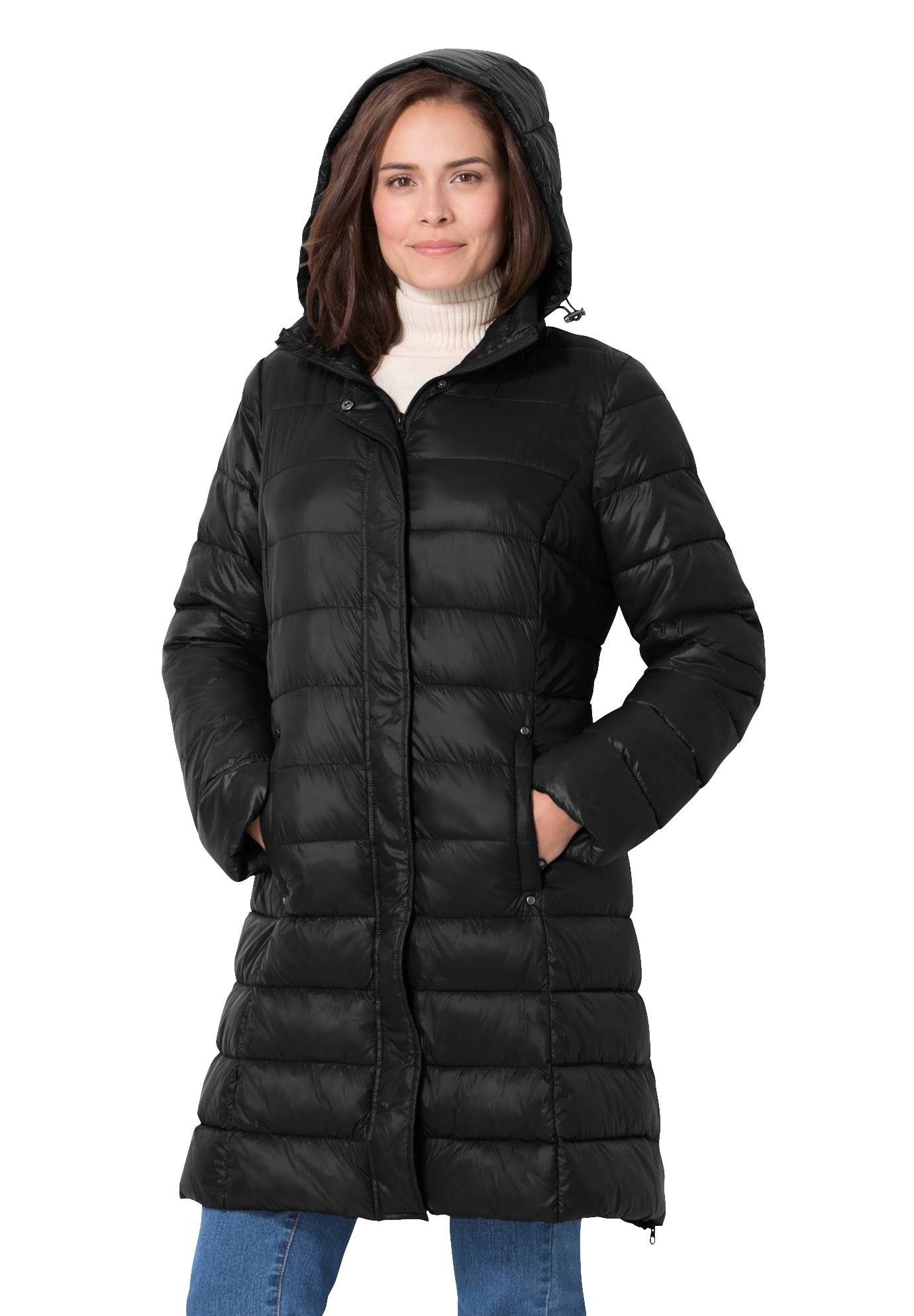 Plus Size Women's Long Packable Puffer Jacket by Woman Within in Black (Size L)