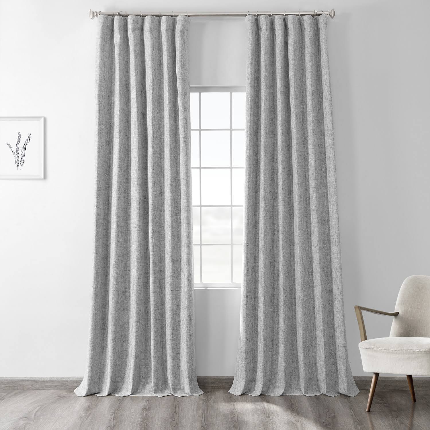 Millennial Grey Vintage Thermal Cross Linen Weave Blackout Curtain,Half Price Drapes