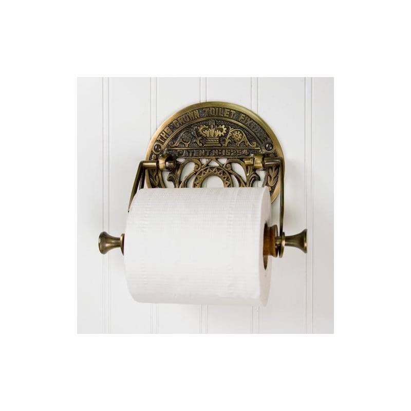 Signature Hardware 915978 Crown Wall Mounted Spring Bar Toilet Paper Holder Antique Brass Bathroom Hardware Toilet Paper Holder