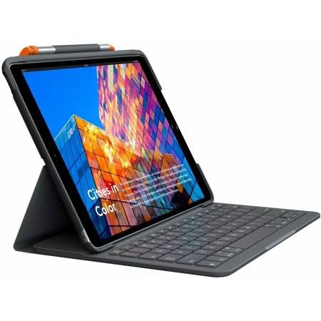 Refurbished Logitech Slim Folio Case with Integrated Wireless Keyboard 10.2 inch Screen for Apple iPad (7th Generation) (Graphit