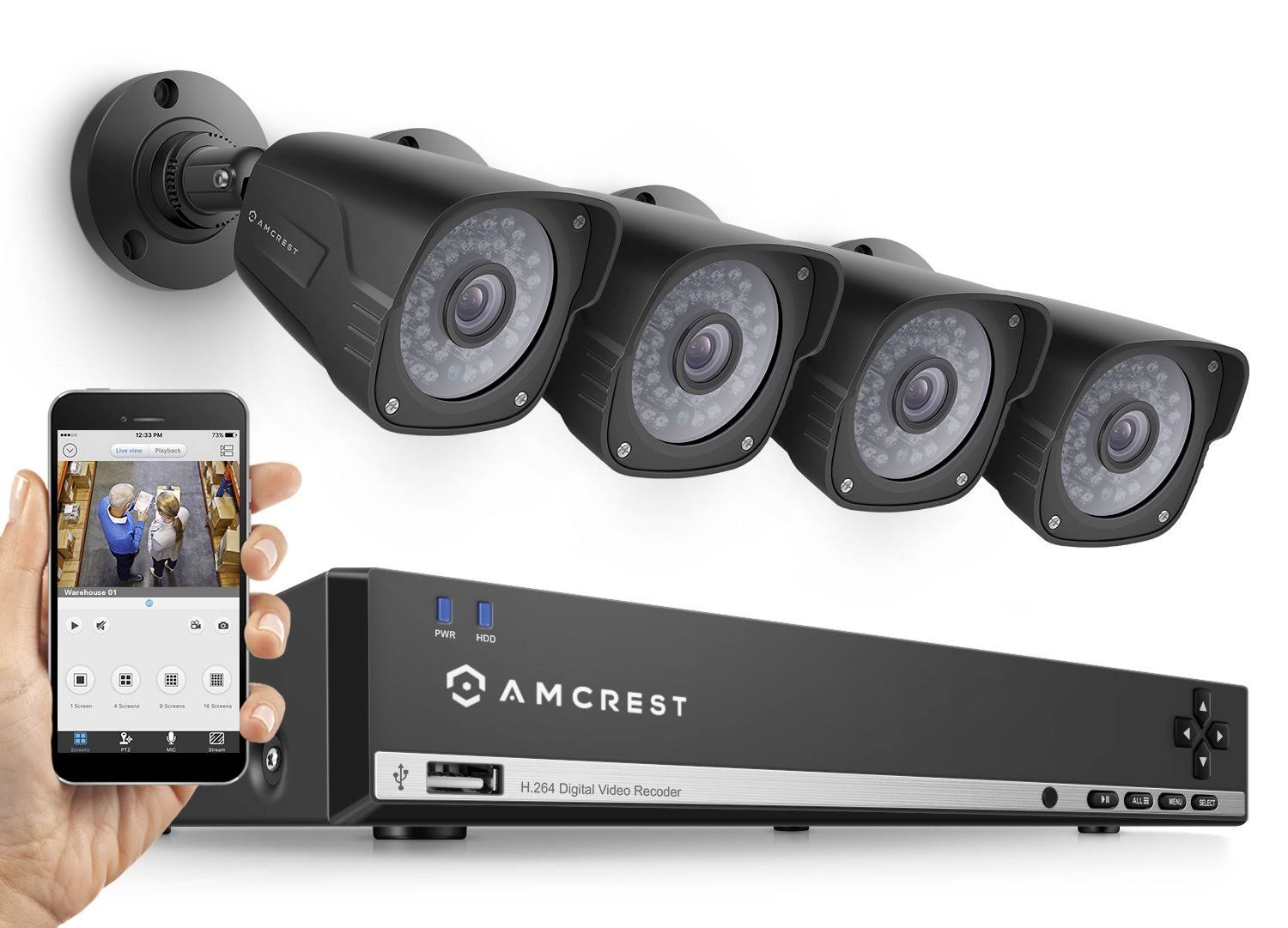Amcrest UltraHD 3MP 4CH Video Security System - Four 2048TVL 3.0-Megapixel Weatherproof IP66 Bullet Cameras, 114ft IR LED Night