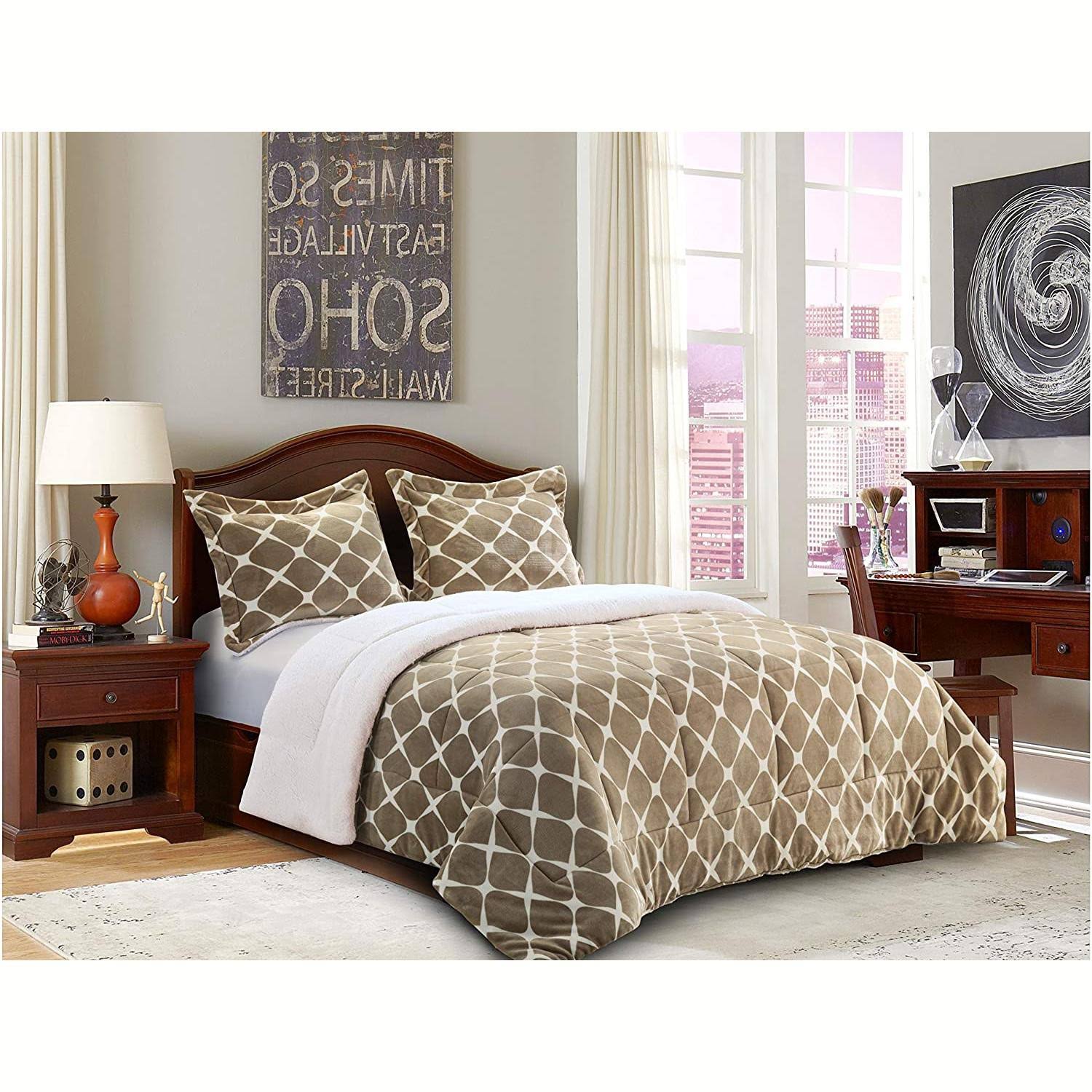 Bloomingdale Sherpa Down Alternative 3-Piece King Comforter Set in Beige/Mocha
