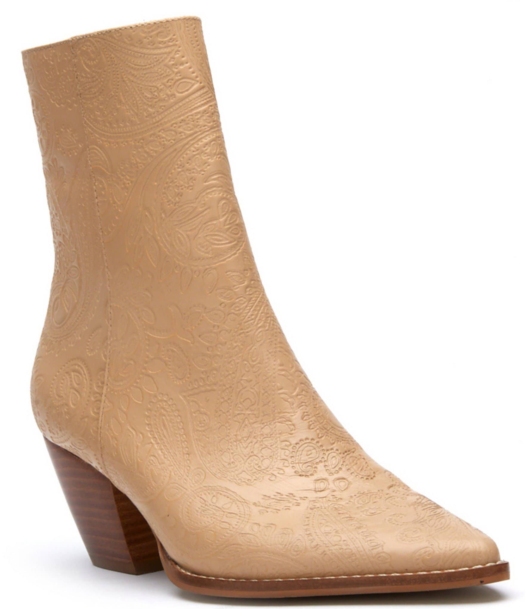 Matisse Caty Paisley Embossed Leather Western Inspired Booties - 8.5M