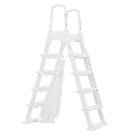 Xtremepowerus Above-Ground Pool Ladder A-Frame Pool Ladder Entry Safety Ladder, White