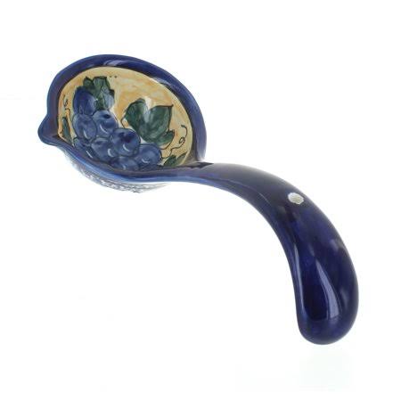 Blue Rose Polish Pottery Grapes Soup Ladle
