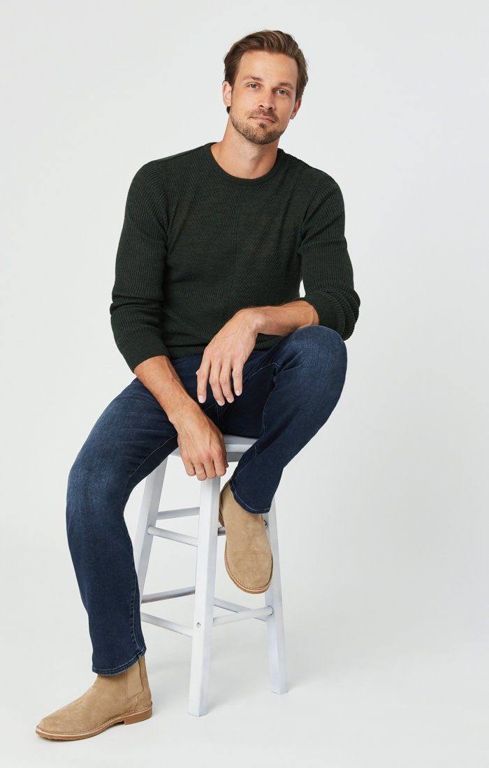 Mavi Men&s Matt Relaxed Straight Leg Jeans in Dark Blue Athletic