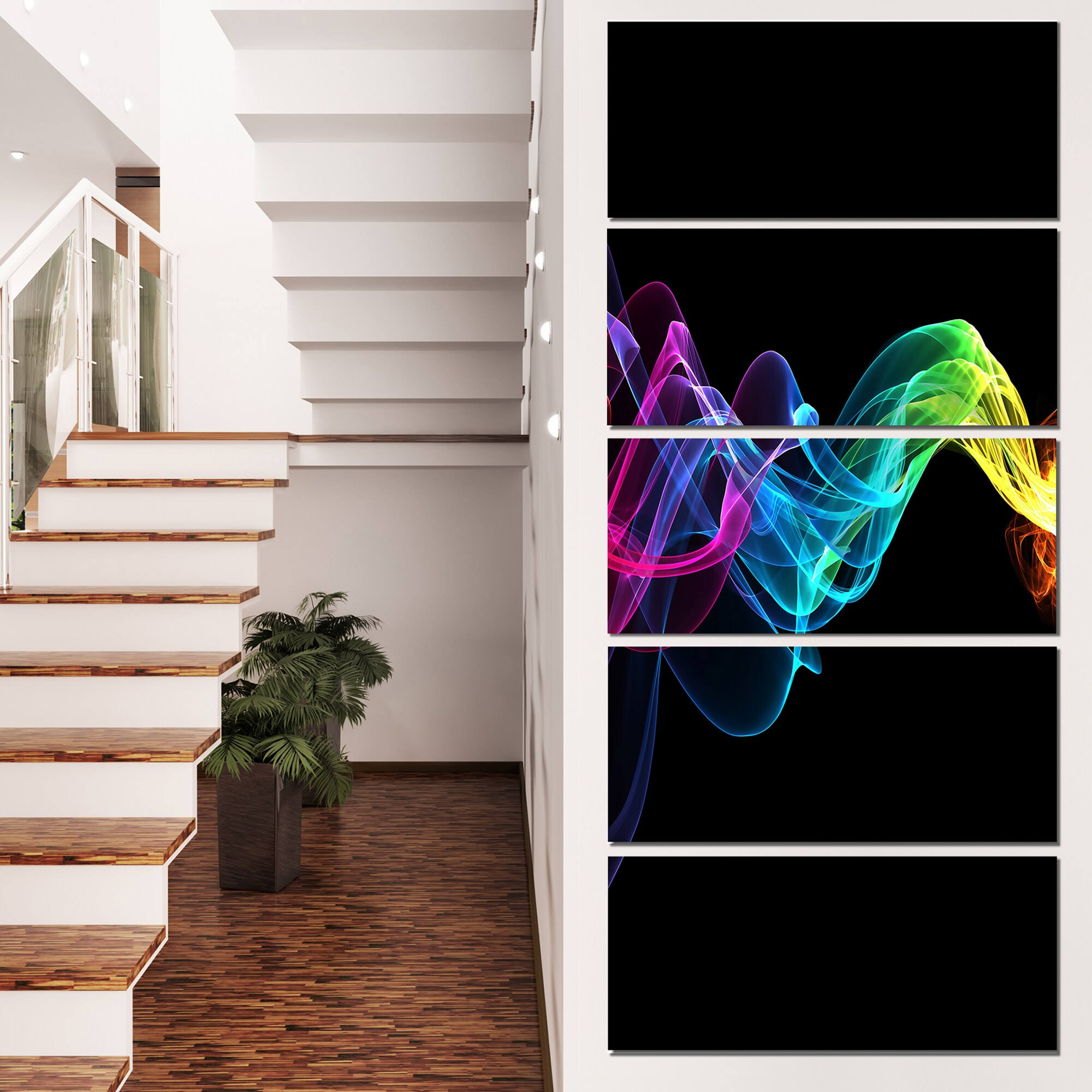 Designart &Abstract Ribbon Waves on Black& Graphic Art on Wrapped Canvas Size: 60x22 H x 28x22 W x 1.5x22 D