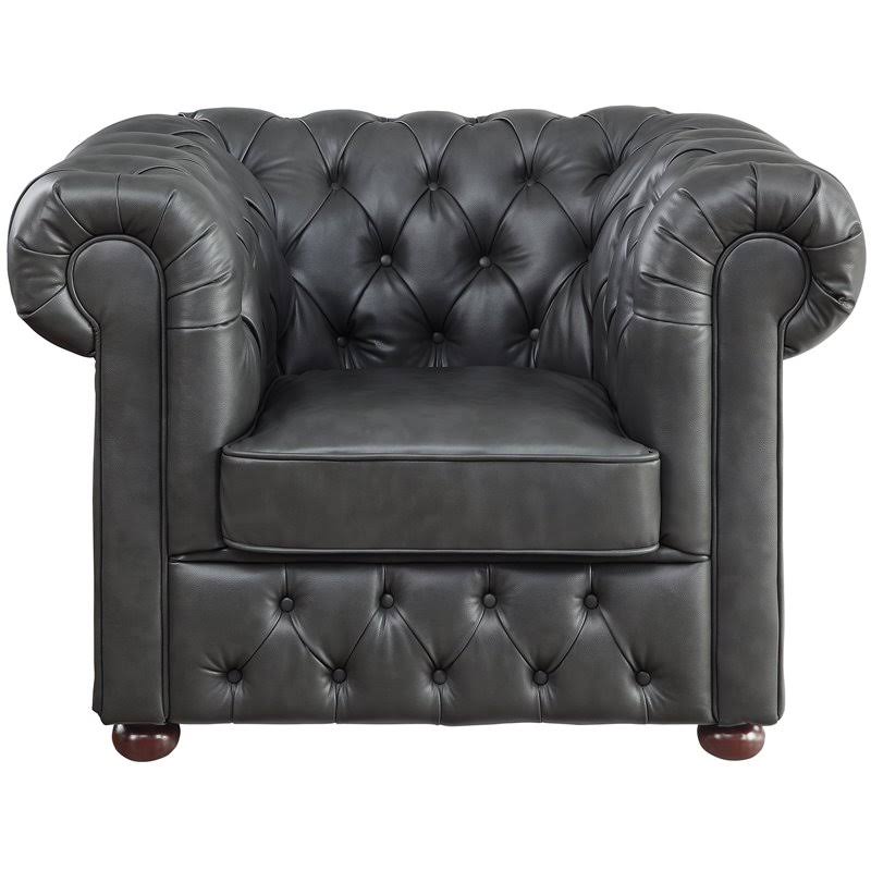 Lexicon Tiverton Faux Leather Tufted Chesterfield Arm Chair in Gray and Brown - 9335GRY-1