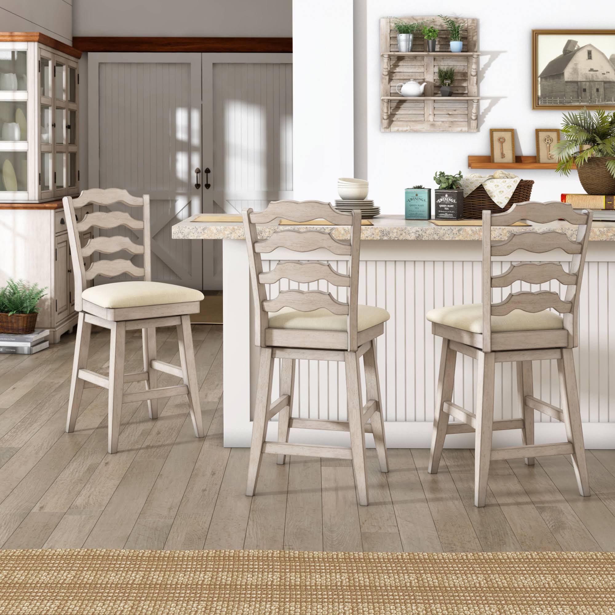 Weston Home Sheena French Ladder Back 24-Inch Counter Height Swivel Stool, Antique White