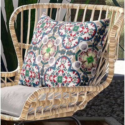 Clover Leaf Floral Broadcloth Indoor Outdoor Blown and Closed Pillow Blue Orange Bungalow Rose Size: 20x22 x 20