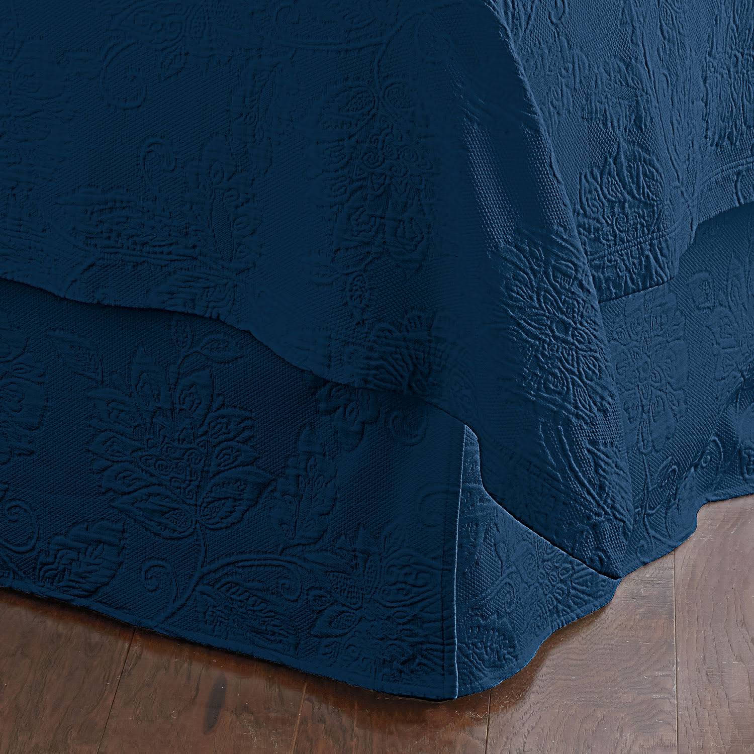 Cotton Matelass 14 in. Drop Bed Skirt - Navy - Blue, Size Full