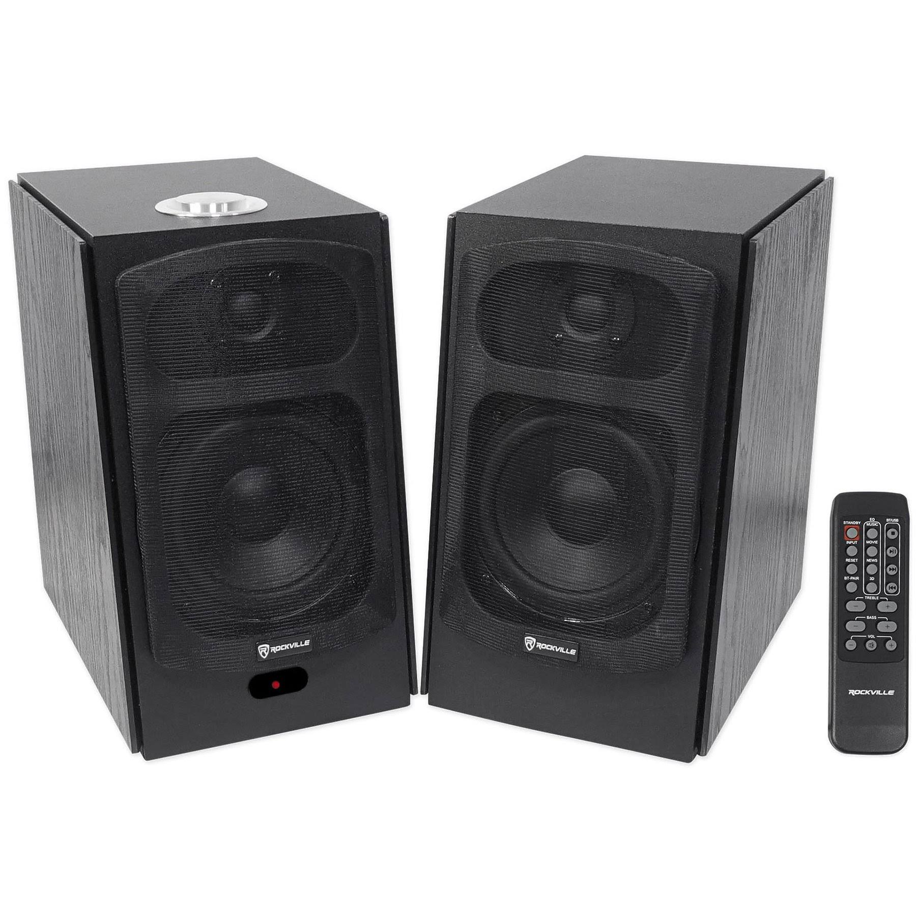 (2) Rockville HD5B 5x22 Powered Bluetooth Bookshelf Home Theater Speakers+Stands