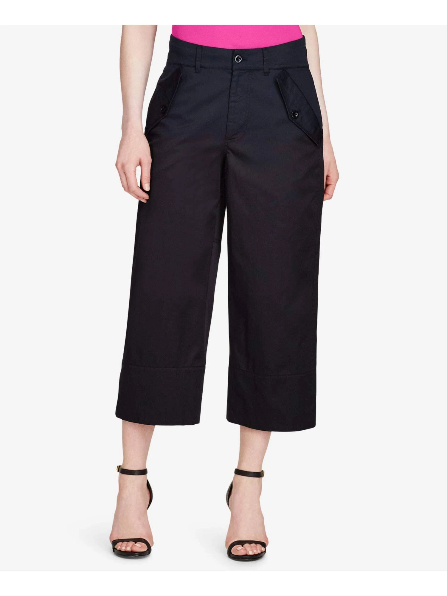 Ralph Lauren Womens Twill Casual Wide Leg Pants, Black, 4