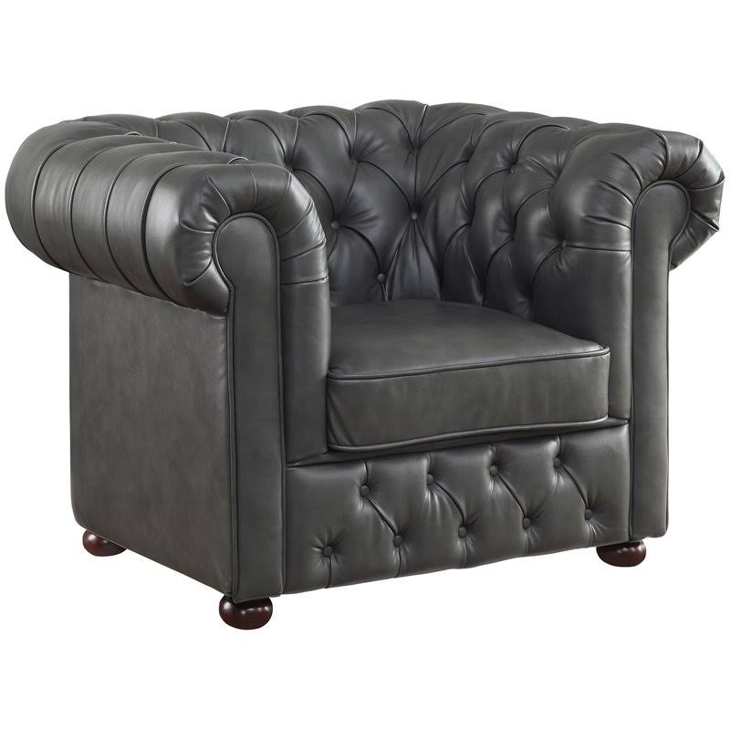 Lexicon Tiverton Faux Leather Tufted Chesterfield Arm Chair in Gray and Brown - 9335GRY-1