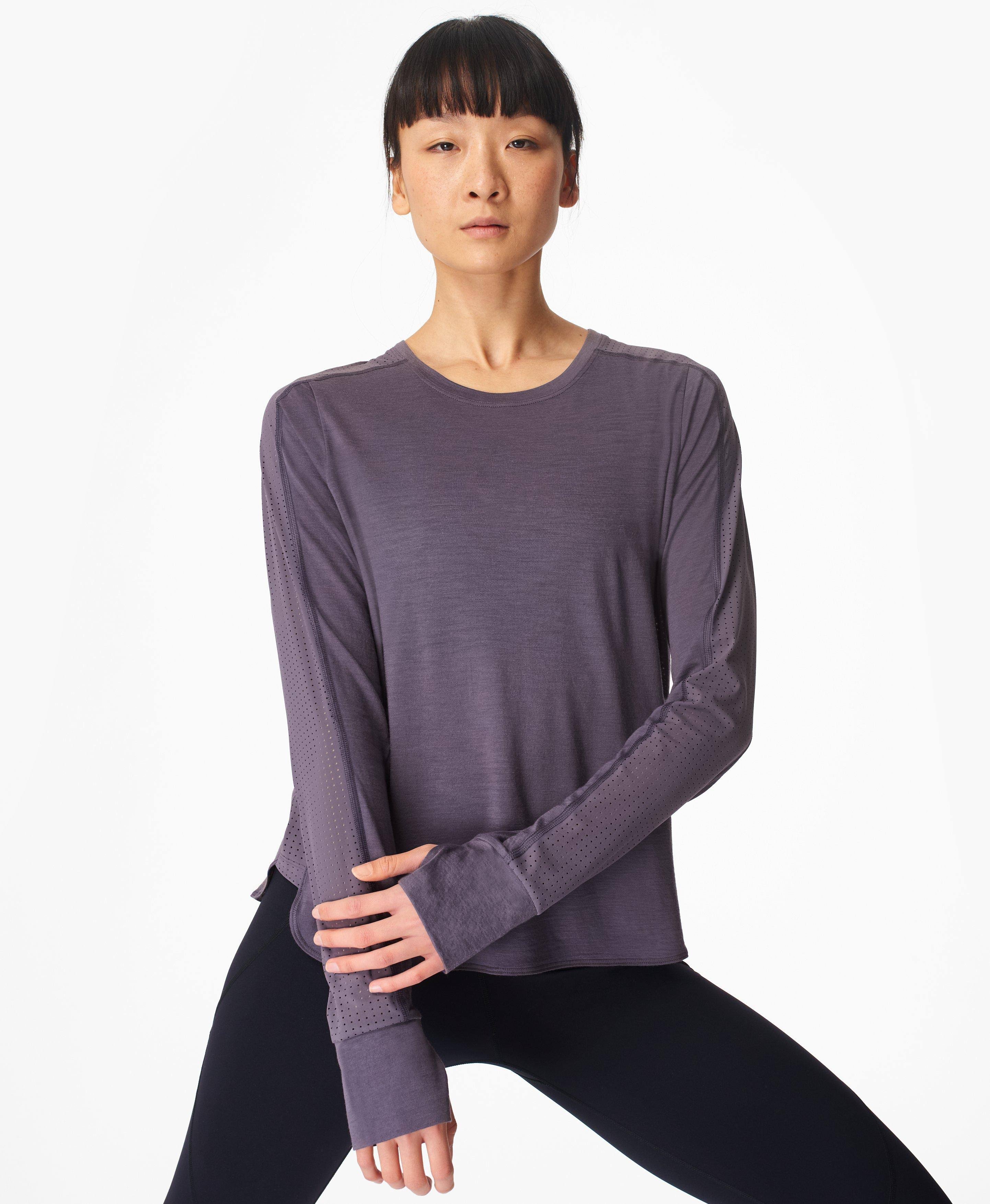 Sweaty Betty Breeze Merino Long Sleeve Running Top, Purple, Women's XXL