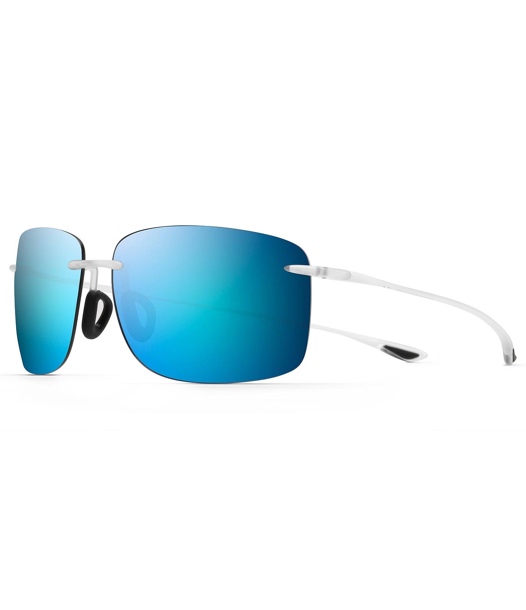Maui Jim - Hema Crystal Matte/Blue Hawaii Polarized Rimless Rectangular Unisex Sunglasses - 62mm