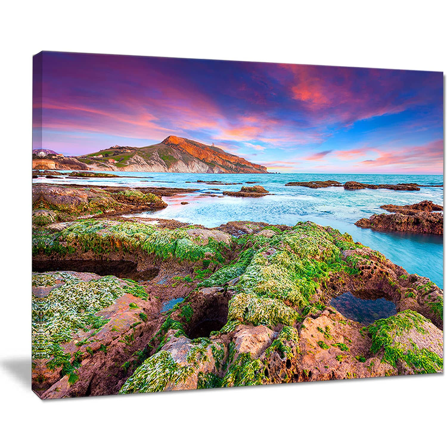 Design Art 'Giallonardo Beach Spring Sunset' Photographic Print on Wrapped Canvas, Size: 20 inch H x 40 inch W x 1 inch D, Green
