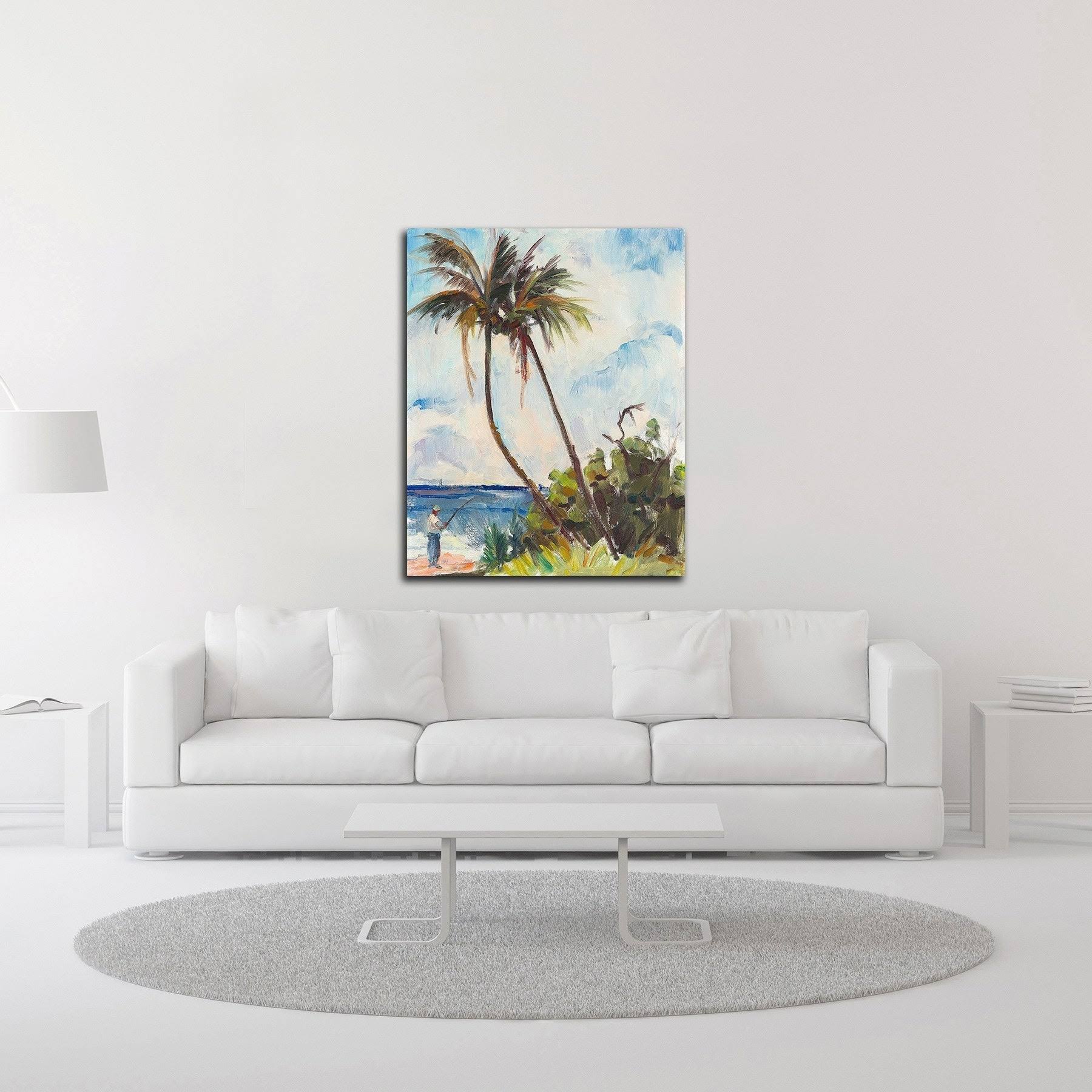 18x22 x 14x22 Fishing Under Palms by Richard A. Rodgers Print on Canvas
