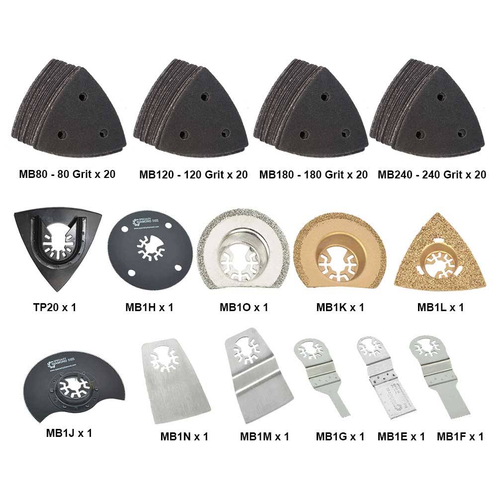 Versa Tool MBMTKIT2 Universal Oscillating Multi Tool Wood/Metal Cutting u0026 Sanding 91 Piece Combo Kit