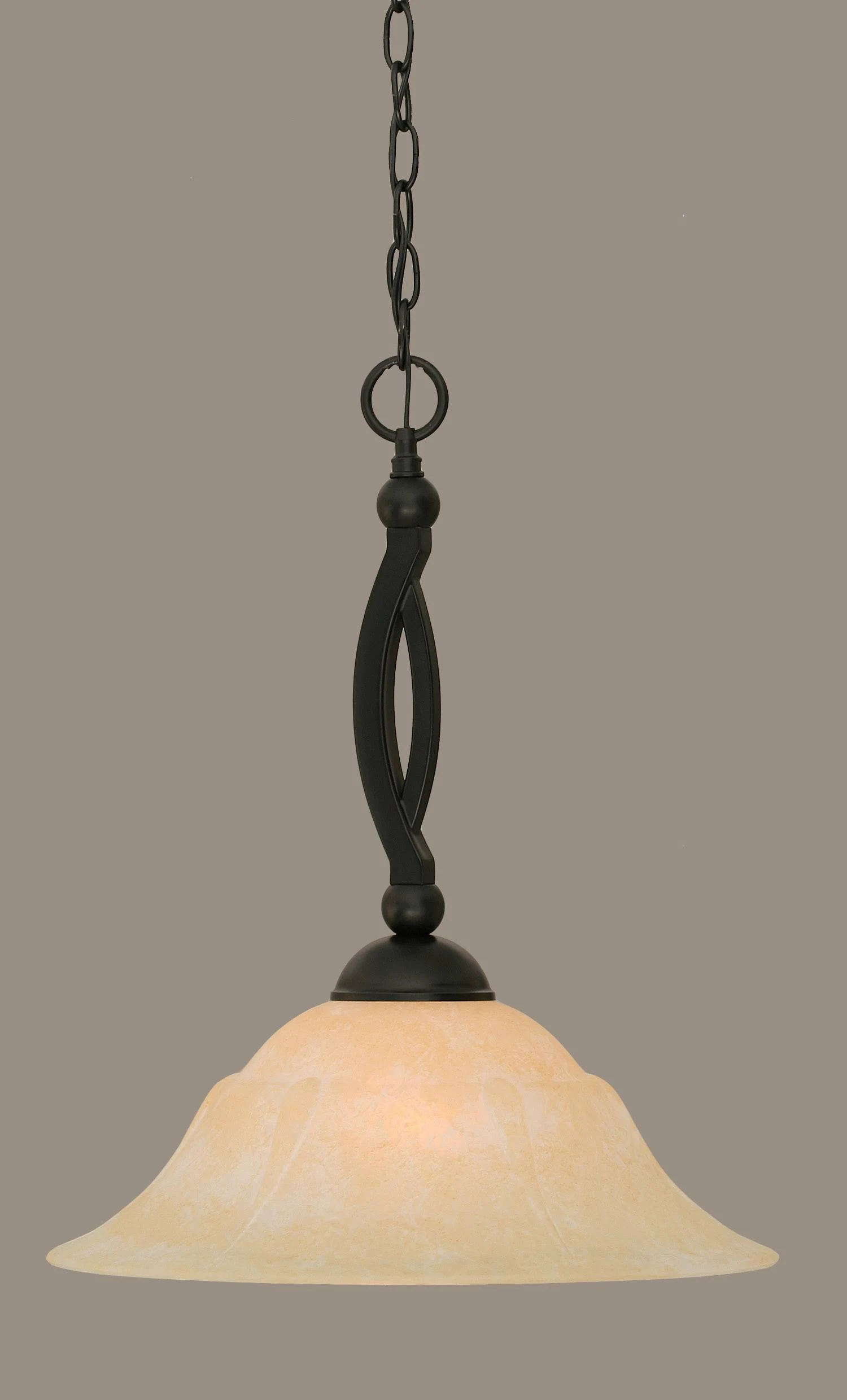 Toltec Lighting-271-MB-53613-Bow - One Light Pendant Matte Black Finish with Amber Marble Glass