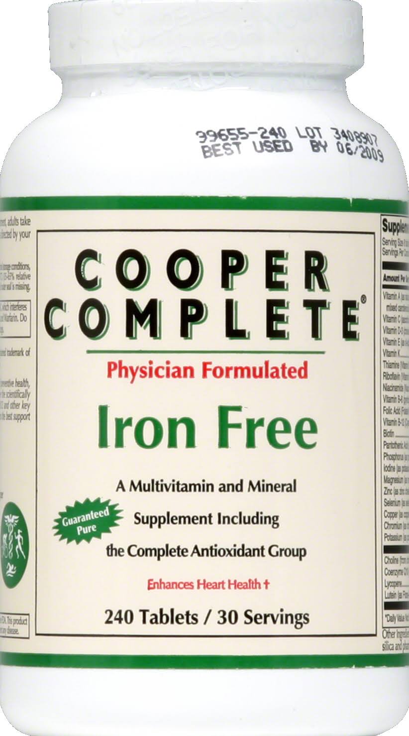 Cooper Complete Multivitamin and Mineral Supplement, Including the Complete Antioxidant Group, Iron Free - 240 tablets