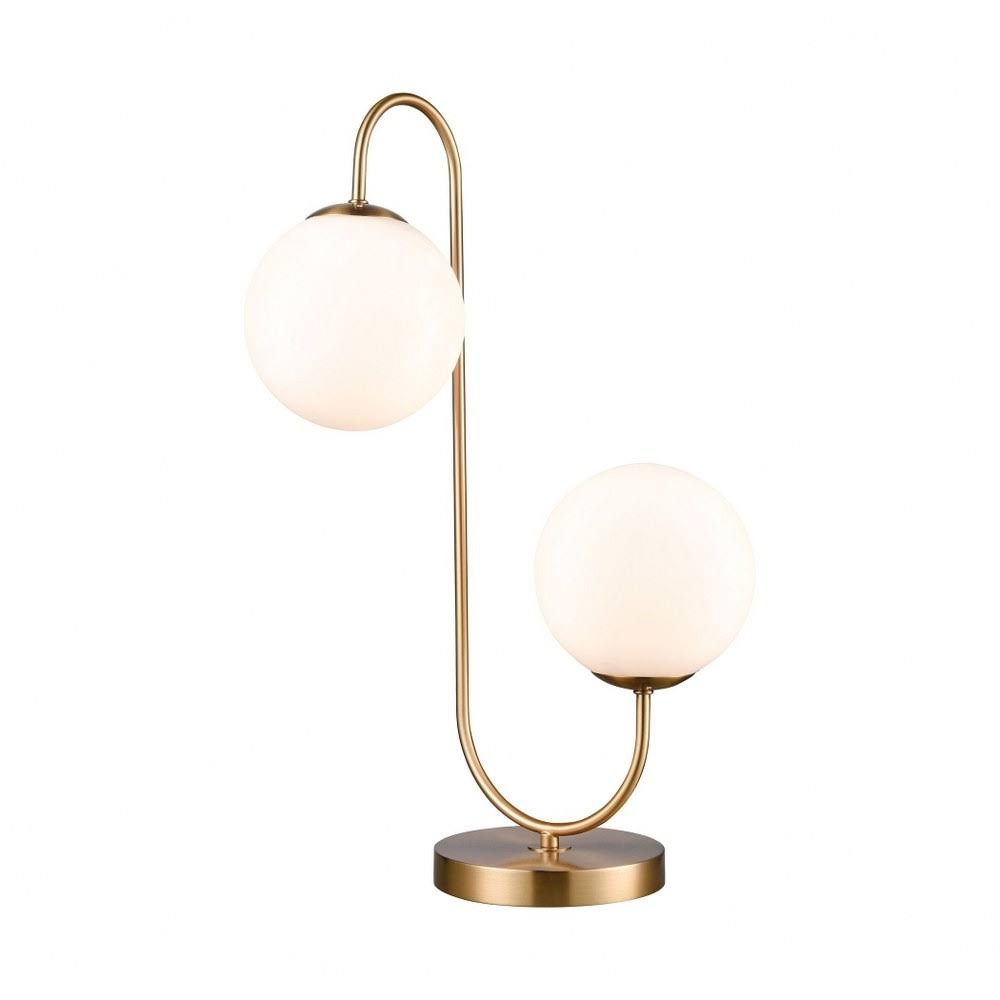 Larkfield Grange - Modern/Contemporary Style - Glass and Metal 2 Light Curved Table Lamp - 22 Inches, Gold