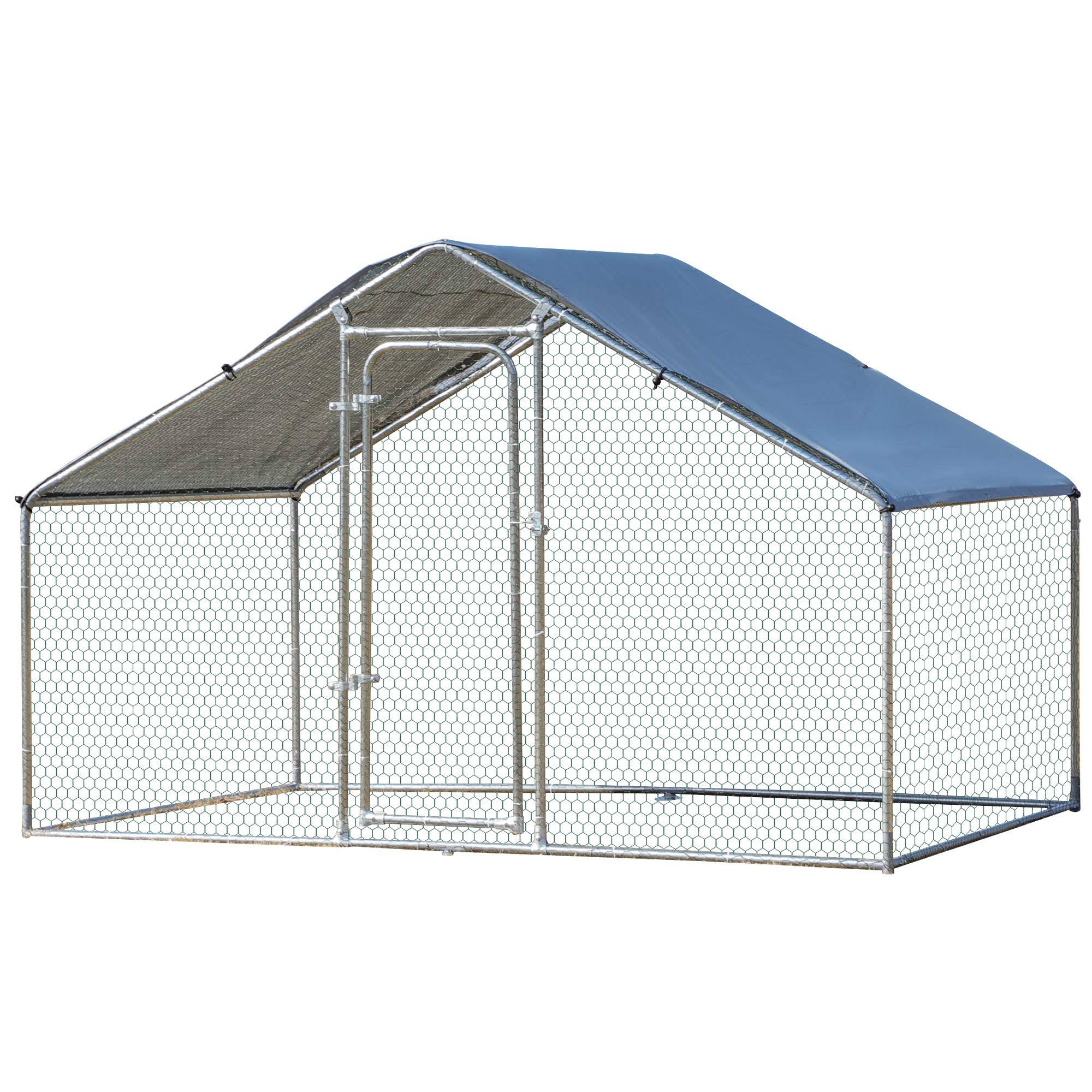 PawHut Galvanized Large Metal Chicken Coop Cage Walk-In Enclosure Poultry Hen Run House Playpen Rabbit Hutch UV u0026 Water Resi