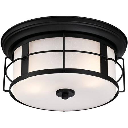 6339200 Orwell Two-Light Outdoor Flush-Mount Fixture, Textured Black Finish with Frosted Seeded, Round, Black u0026 Frosted Glas