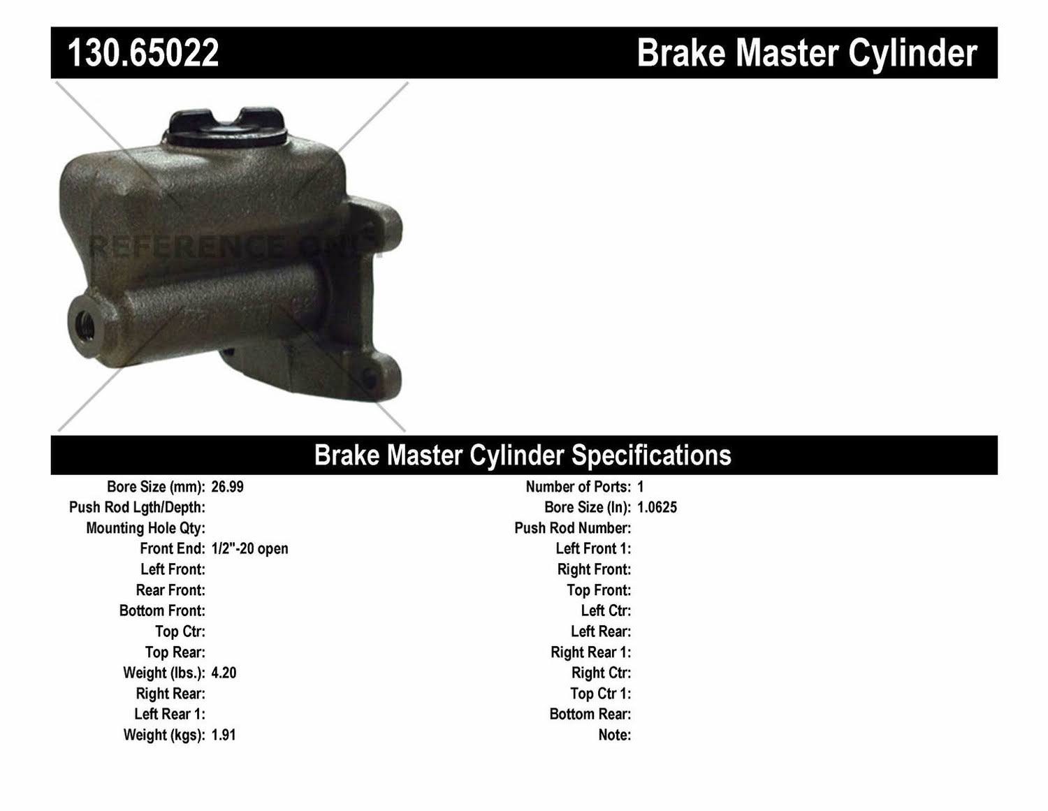 Centric 130.65022 Brake Master Cylinder