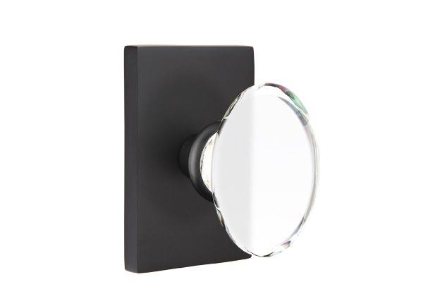 Emtek Hampton Crystal Knob w/ Modern Rectangular Rosette Dummy Pair Flat Black