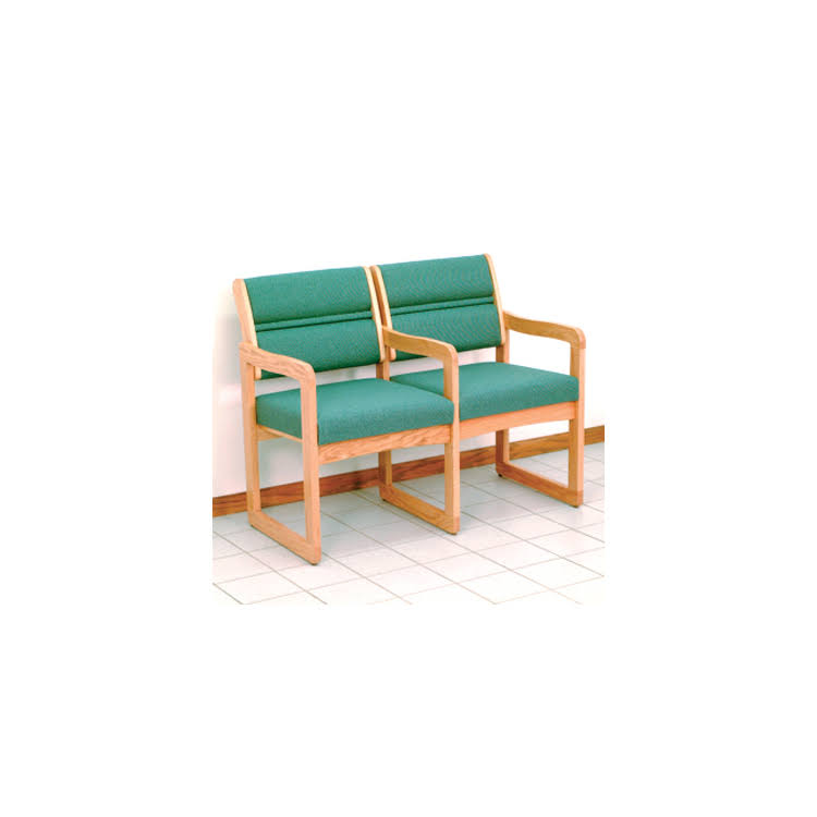 Wooden Mallet DW1-2 Valley 2-Seat Chair with Center Arms, Light Oak/Foliage Green