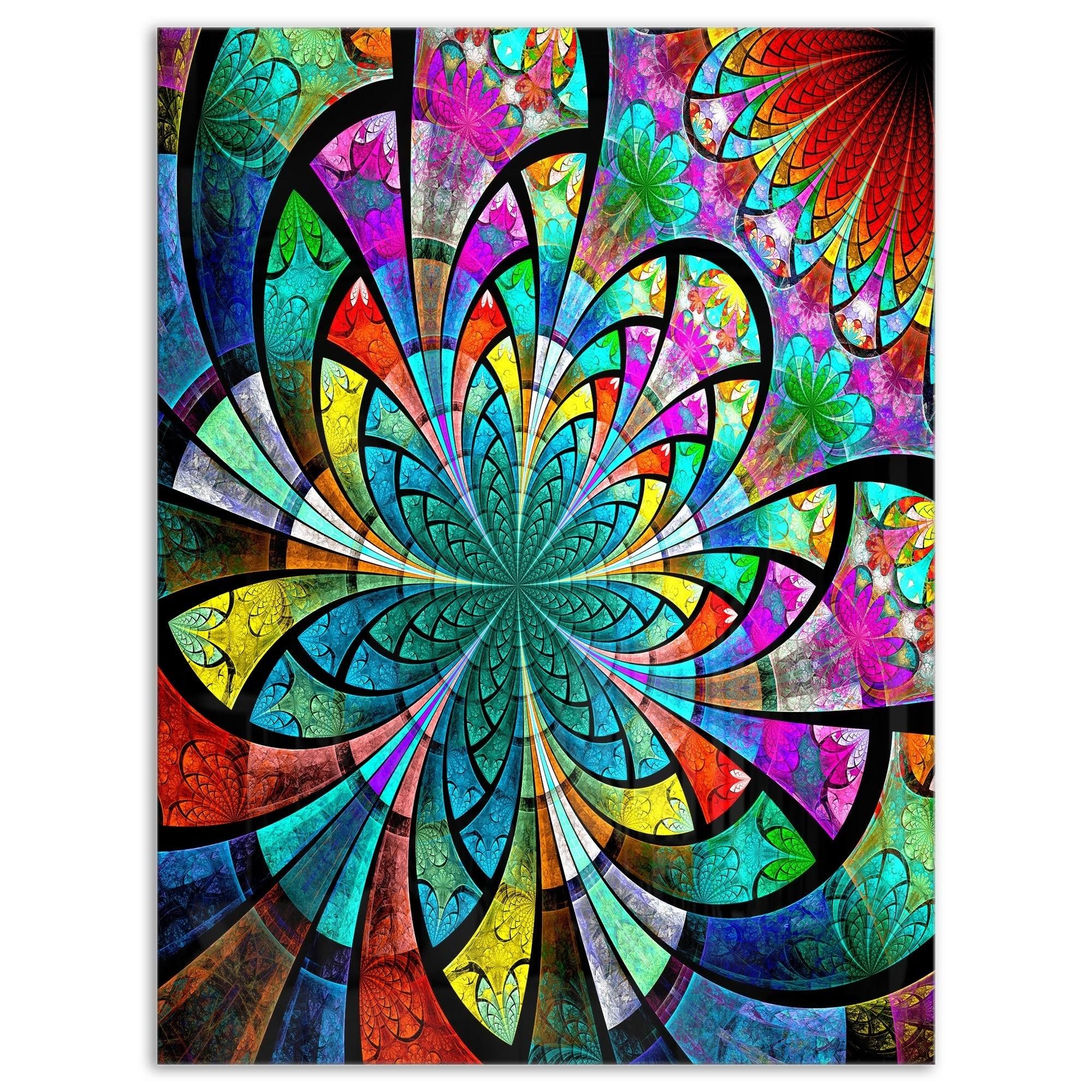 Multi Color Large Fractal Flower Pattern - Modern Floral Glossy Metal Wall Art 30 in. Wide x 40 in. High