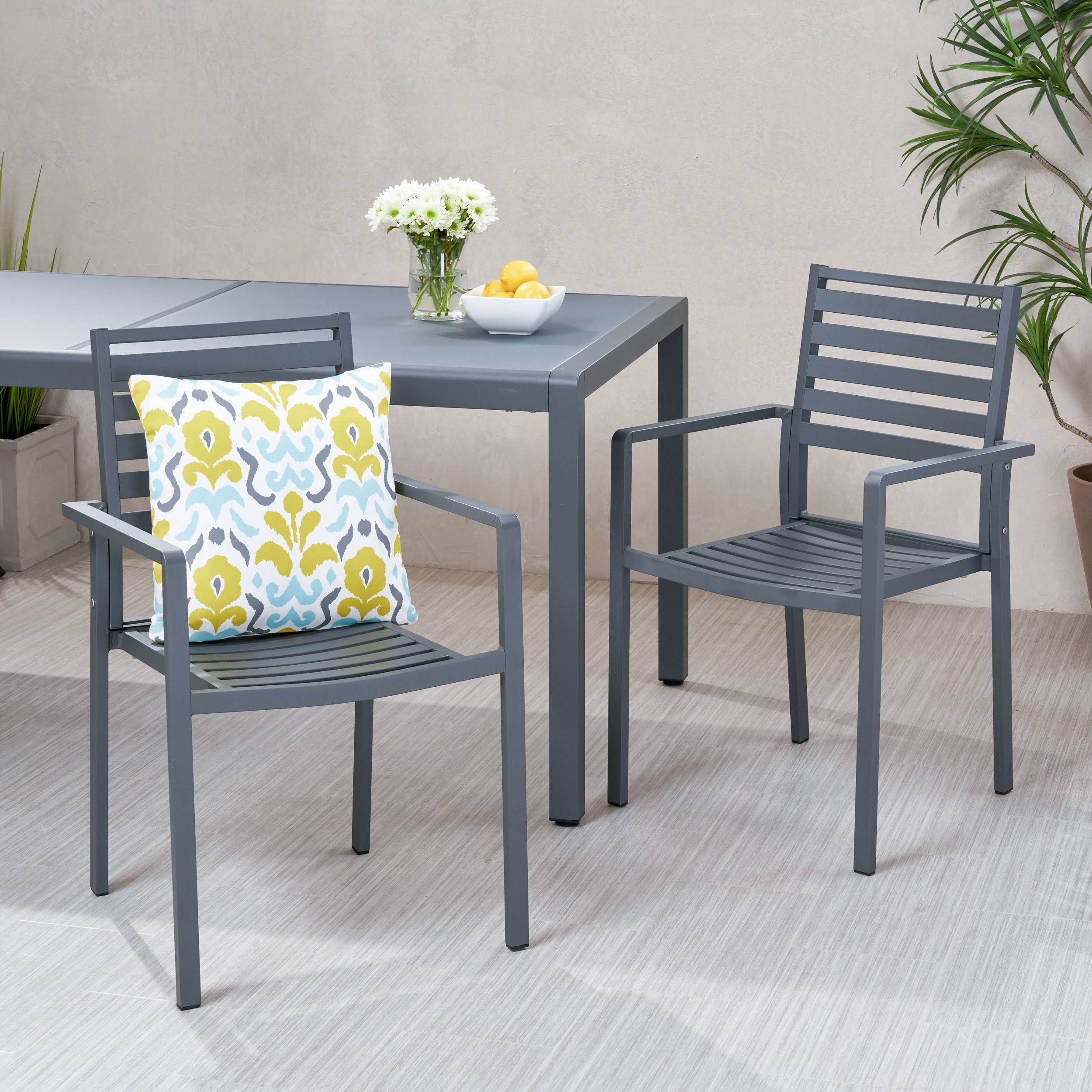 Cherie Outdoor Modern Aluminum Dining Chair (Set of 2) Gun Metal Gray