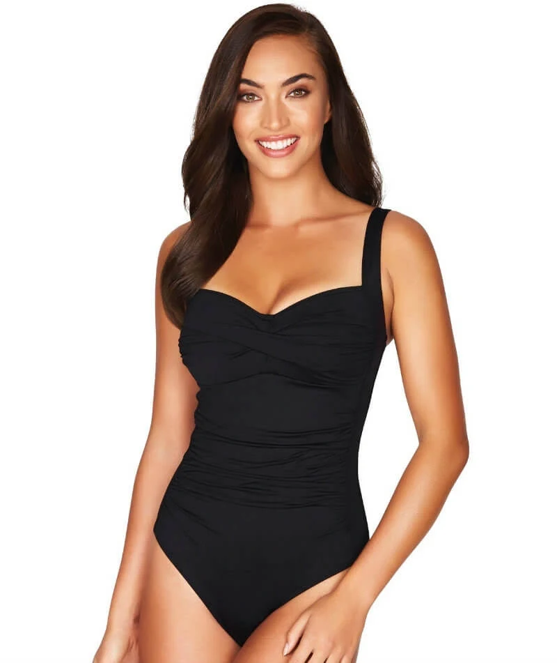Sea Level Twist Front One Piece Swimsuit - Black- Swimwear Galore