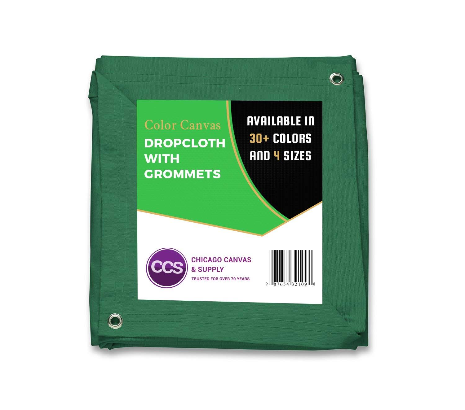 CCS Chicago Canvas u0026 Supply 10 Ounce Canvas Cotton Drop Cloth with Grommets, Green, 8 by 10 Feet
