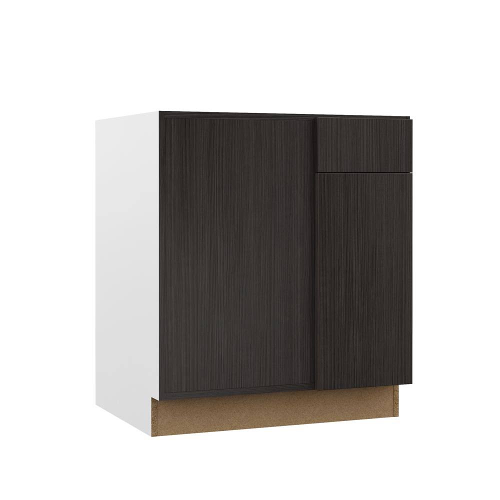 Hampton Bay Designer Series Edgeley Assembled 30x34.5x23.75 in. Blind Corner Base Kitchen Cabinet in Thunder