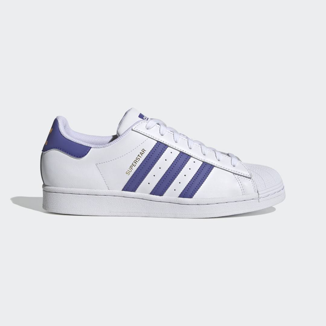 Adidas Superstar Shoes - Men's - Cloud White / Purple / Gold - 8.5