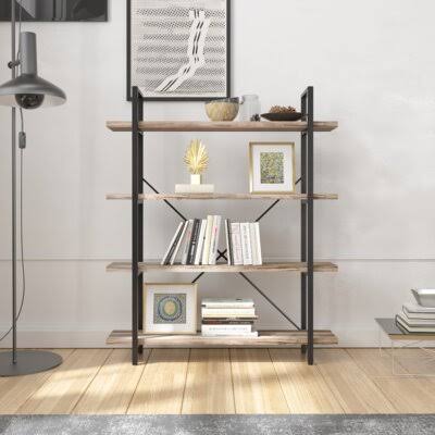 5-Tier Industrial Bookcase with Rustic Wood and Metal Frame, Large Open Bookshelf for Living Room(Distressed Brown) 17 Stories C