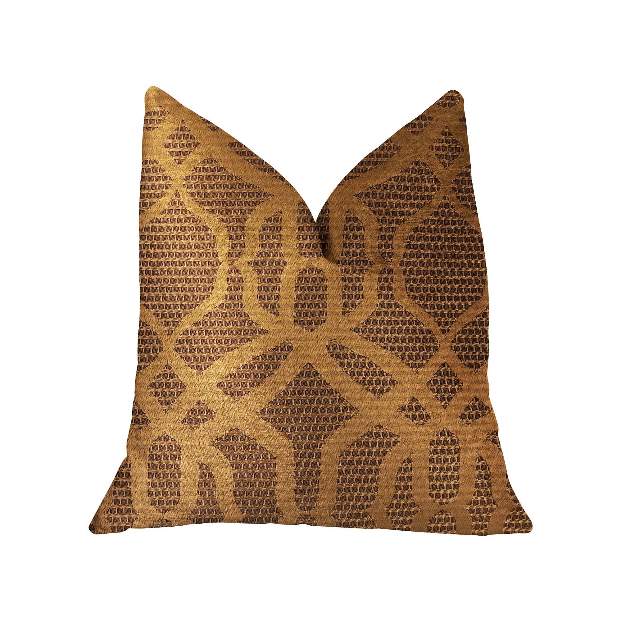 Plutus Portia Gold and Brown Luxury Throw Pillow 20x22L x20x22W